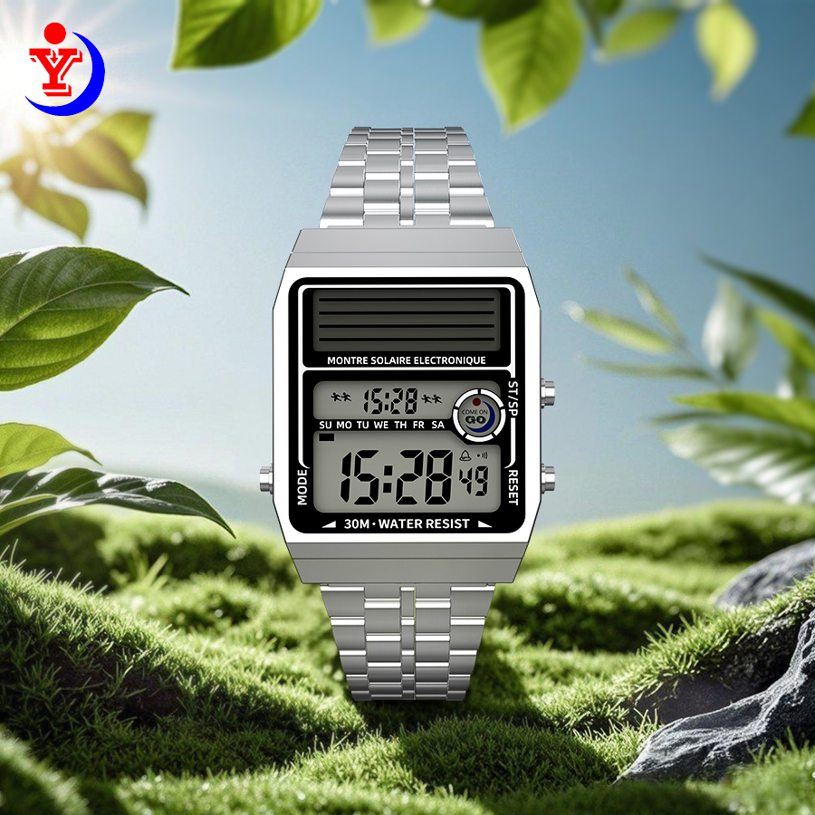 Solar Powered Watch - Solar Retro Fashionable Multi-function Electronic Watch,