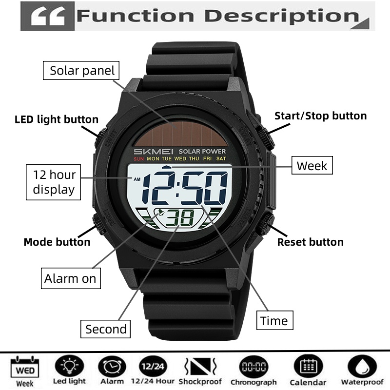 Skmei Solar Energy Digital Wat - đánh giá và giá Solar Powered Watch