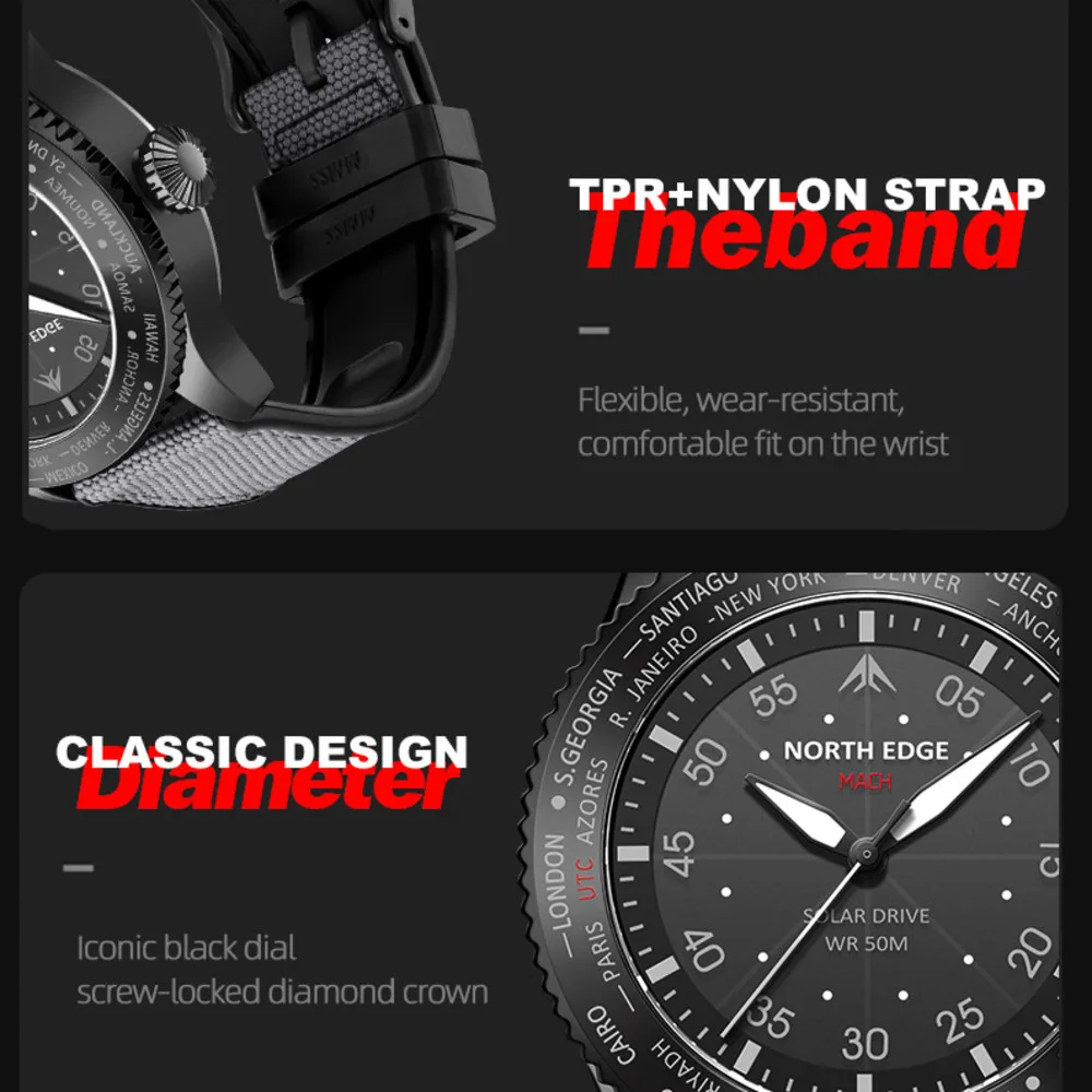 NORTH EDGE MACH Solar Power Pi - đánh giá và giá Solar Powered Watch