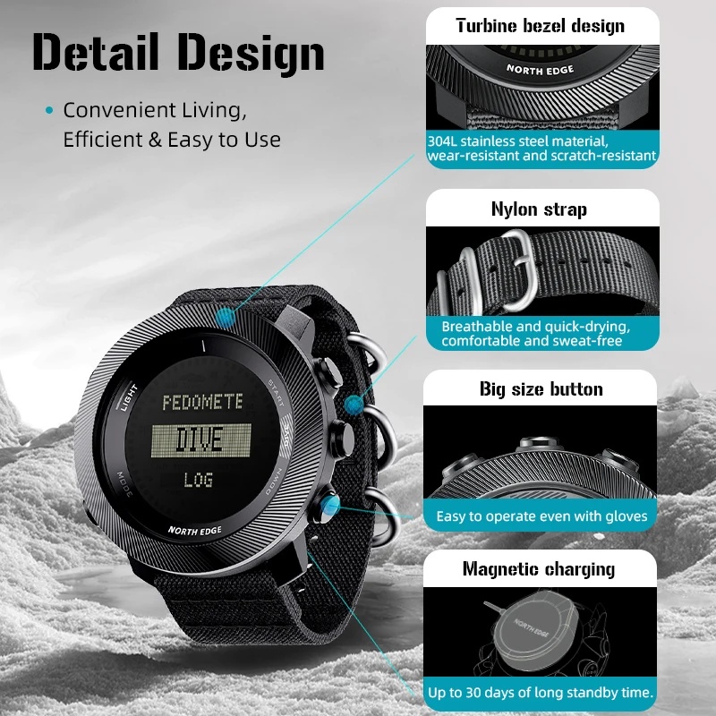 NORTH EDGE APACHE-D Men Free D - đánh giá và giá Waterproof Diving Watch